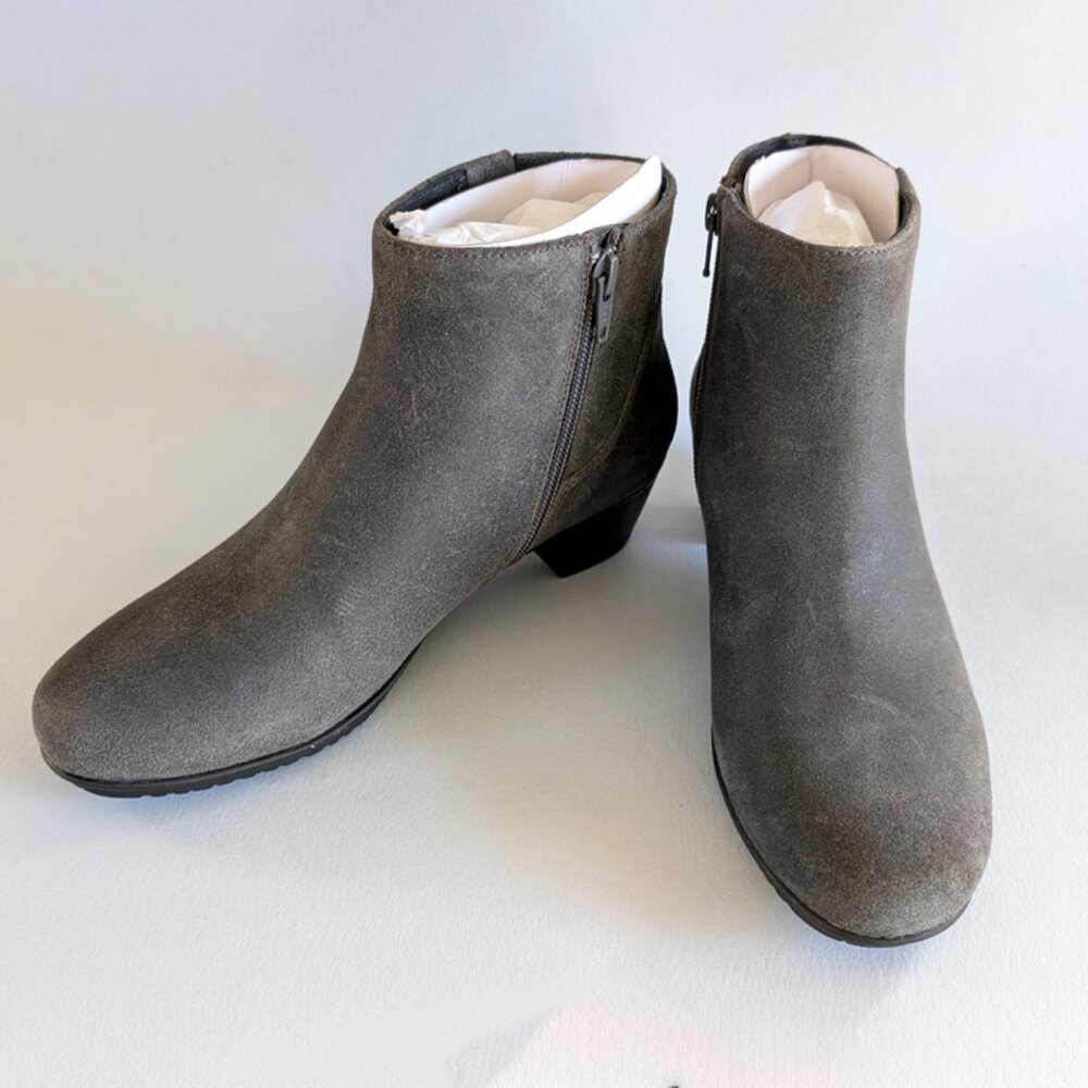 Abeo Melanie Ankle Boots, Genuine Leather Dark Grey Booties, Size 7